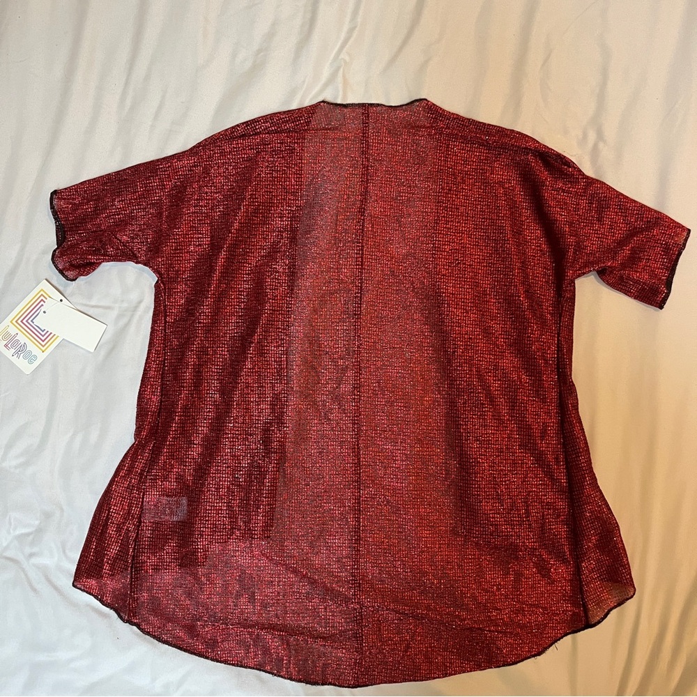 Lularoe Bianka Bright Red Shiny Coverup,‎ size 2, new with tags NWT - Picture 2 of 4